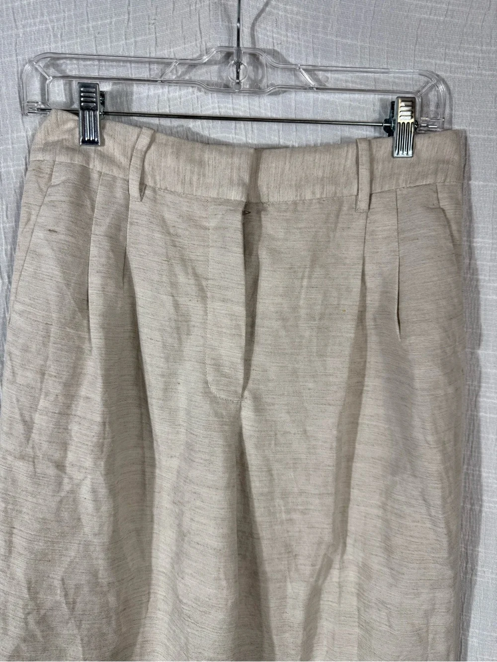 Aritzia Effortless Linen blend pant full length ecru pleated waist 6 nwt